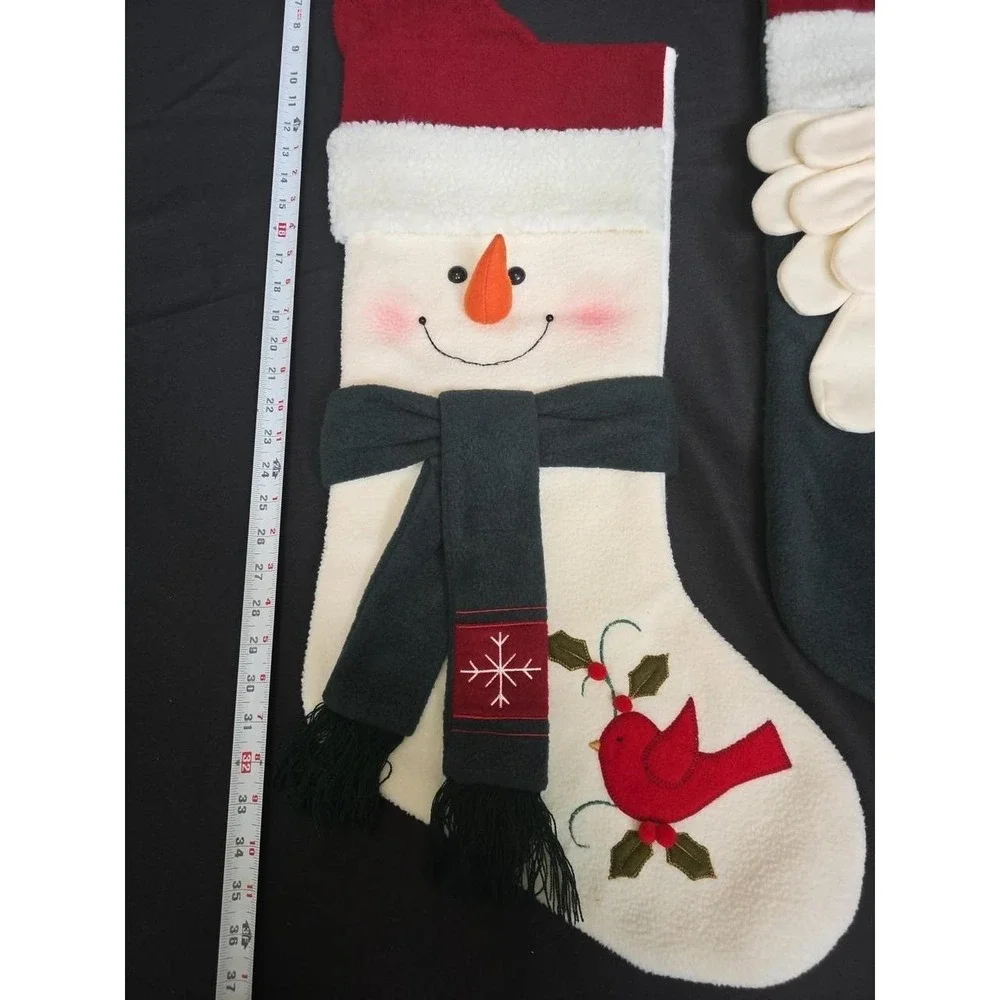 Santa Claus And Snowman Christmas Stockings Set Of 2 Embroidered Patchwork 3D
